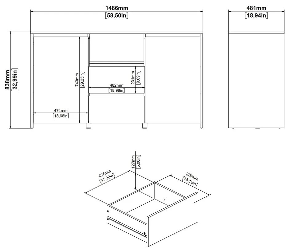 Comodă albă-în culoare naturală cu aspect de lemn de stejar 149x84x48 cm Next – Tvilum