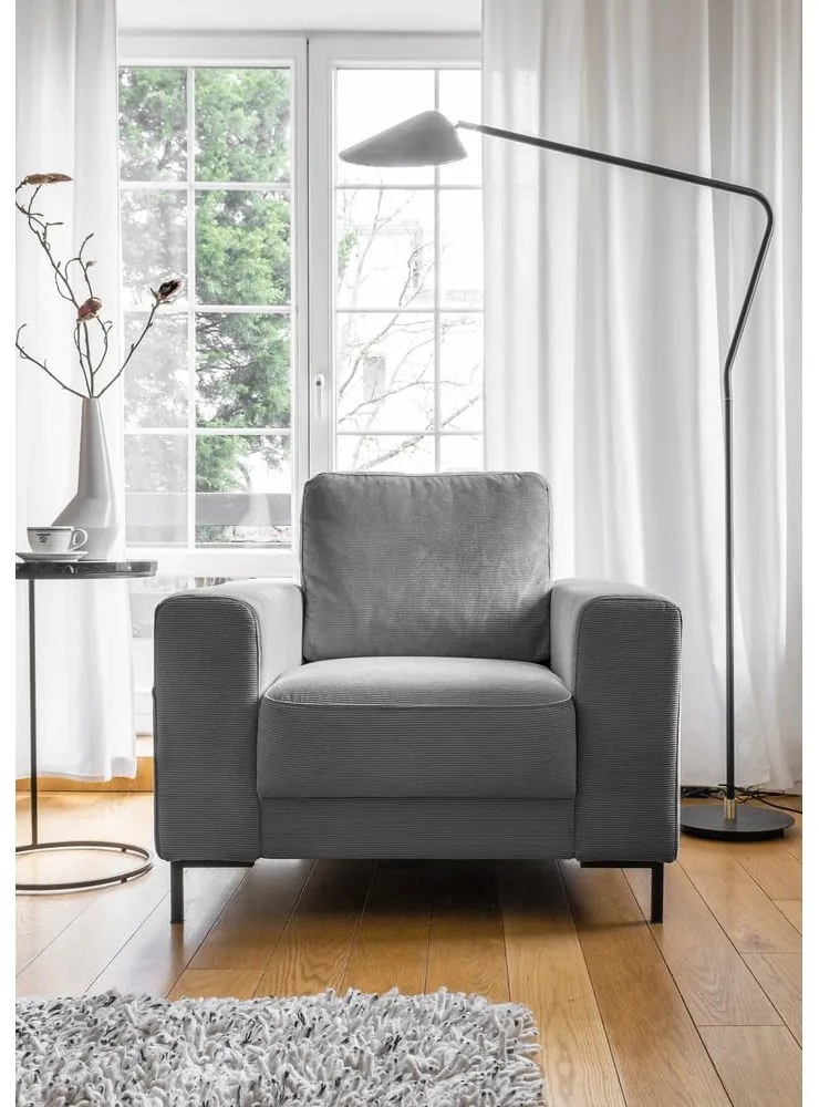 Fotoliu gri cu tapițerie din catifea reiată Lofty Lilly – Miuform