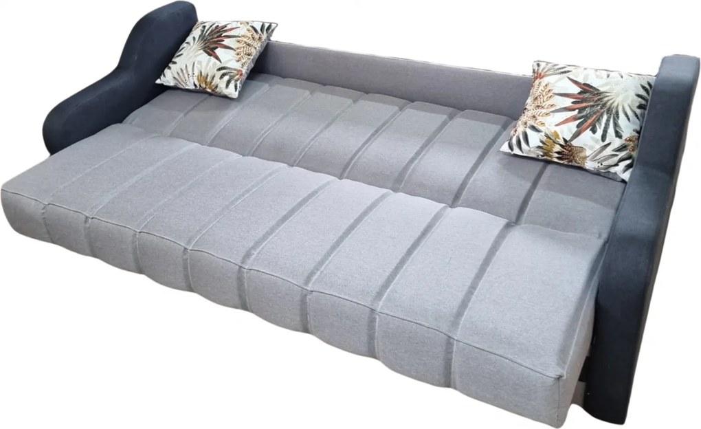 Canapea ALEX extensibila, 3 locuri, cu lada de depozitare, stofa gri, 220x90x90 - Copie Gri Inchis + Gri Deschis