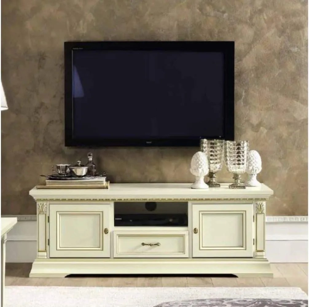 Comodă TV lemn masiv nuc Victoria Crem/, 170 × 51 × 50 cm