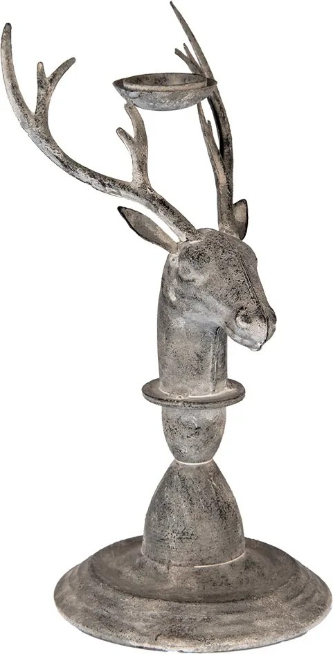 Suport de lumanare, in forma de cerb, aspect antichizat,17x14x30 cm
