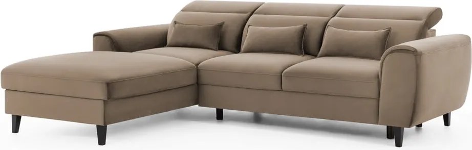 Colțar maro deschis extensibil/cu spațiu de depozitare cu tapițerie din catifea (cu colț pe partea stângă/cu șezlong) Foble – ELTAP