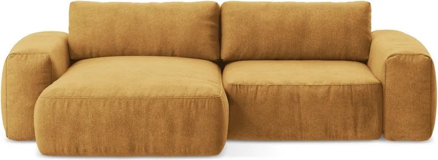 Colțar galben muștar extensibil cu tapițerie din chenille (cu colț pe partea stângă/cu șezlong) Kuki – Makamii