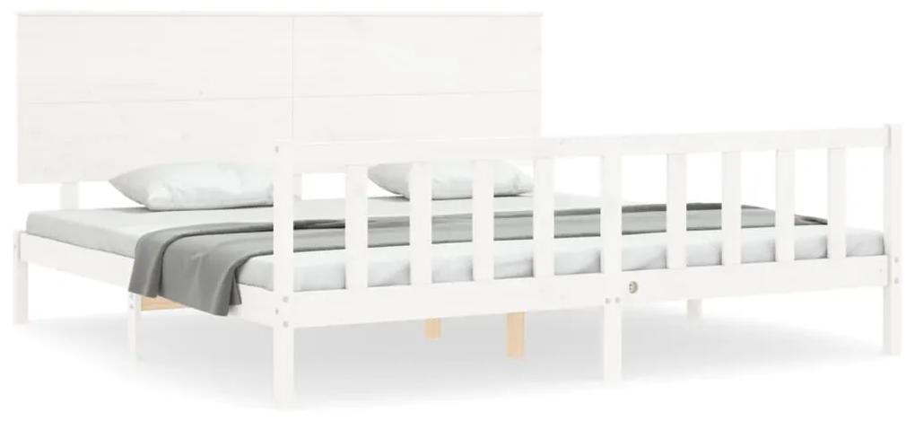 3193422 vidaXL Cadru pat cu tăblie 200x200 cm, alb, lemn masiv