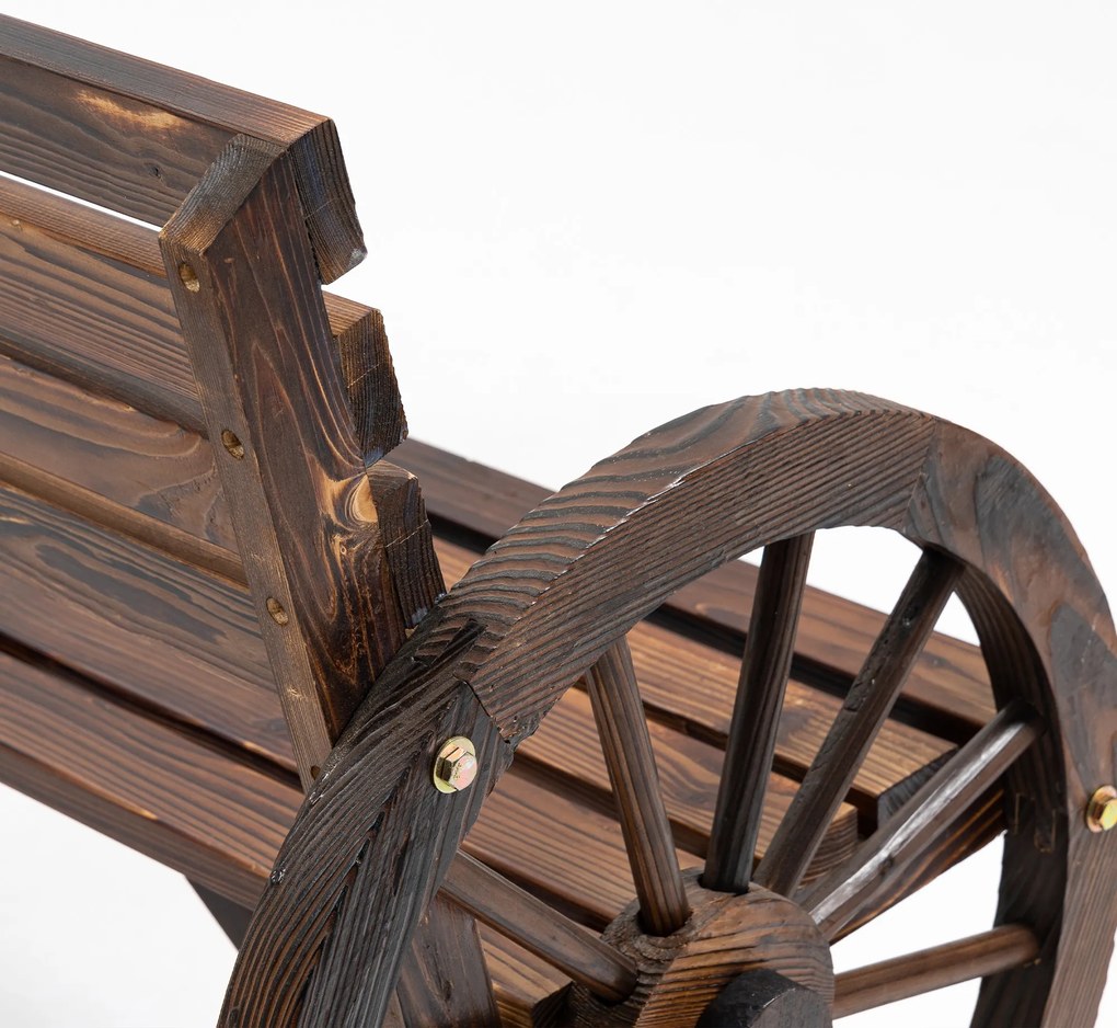 Outsunny Banc de grădină cu design de roată de căruț, pentru 2 persoane, lemn natural, maro închis, 105,5 x 56 x 79cm | Aosom Romania