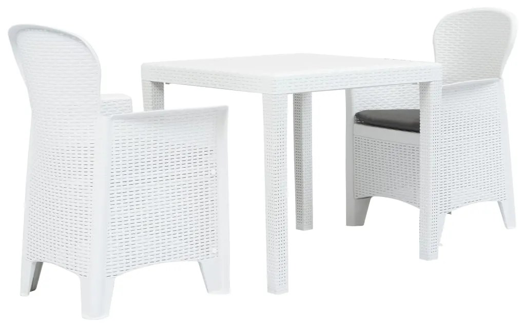 276107 vidaXL Set mobilier bistro, 3 piese, alb, plastic, aspect ratan