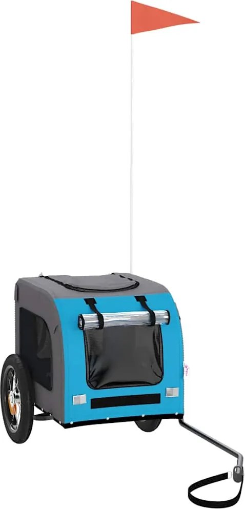 vidaXL Remorcă bicicletă animale companie, albastru/gri, oxford/fier