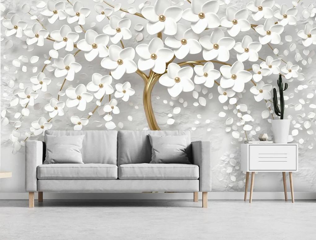 Fototapet - Copac și flori albe (254x184 cm), în 8 de alte dimensiuni noi