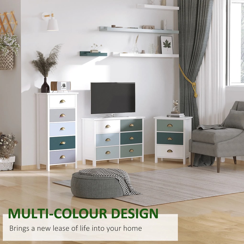 HOMCOM Comodă pentru Dormitor cu 5 Sertare Colorate, cu Mânere Metalice,  45x30x95.4 cm, Multicolor | Aosom Romania