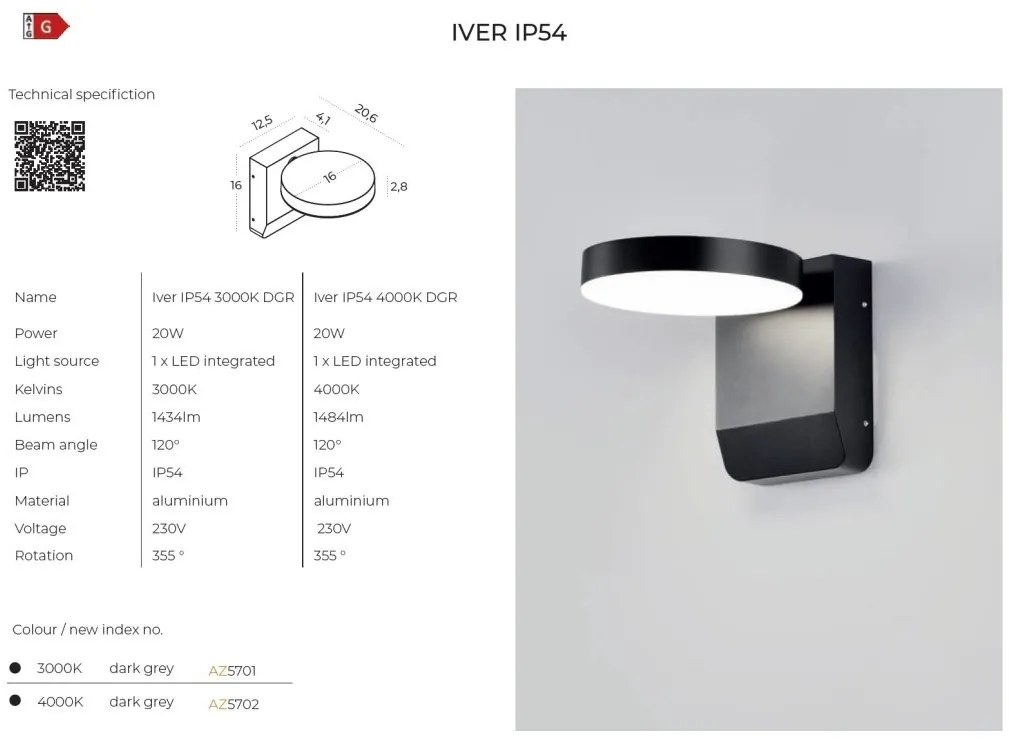 Aplica LED iluminat exterior IP54 IVER 3000K