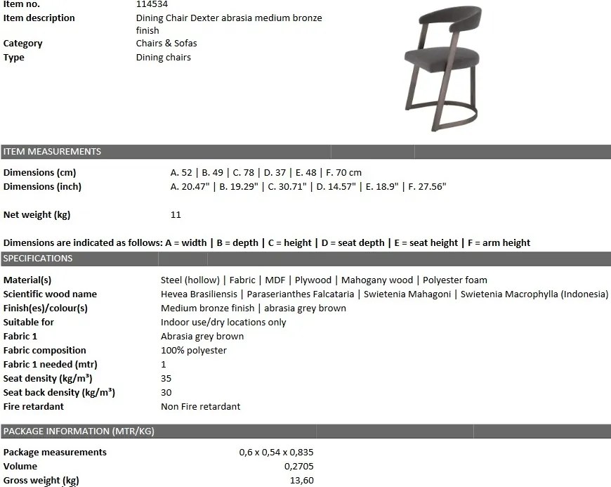 Scaun design LUX Dexter bronz 114534 HZ