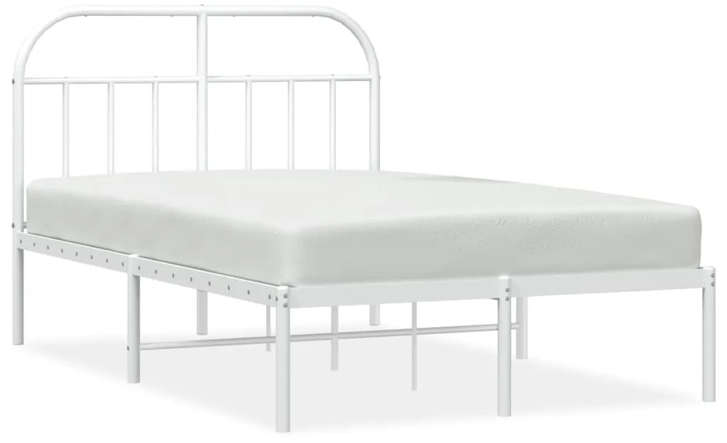 353683 vidaXL Cadru de pat metalic cu tăblie, alb, 135x190 cm