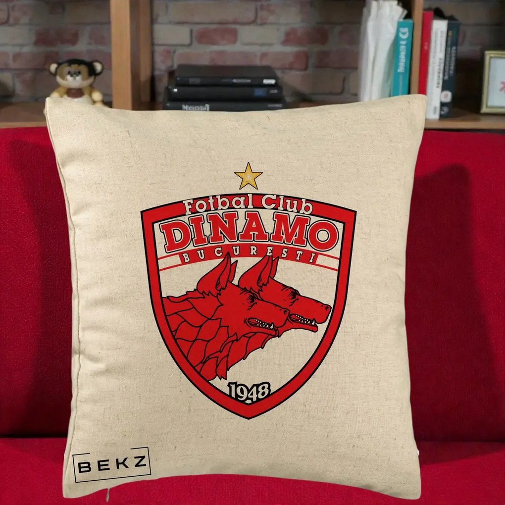 Perna Personalizata FC Dinamo Bucuresti 1948 Fotbal, 40x40 cm, Bej, Husa Detasabila, Perna Inclusa, BEKZ®