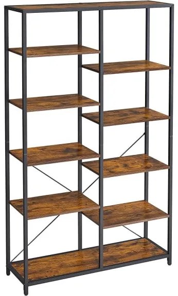 Biblioteca Cu 5 Niveluri, Maro Rustic Si Negru, 100 Cm