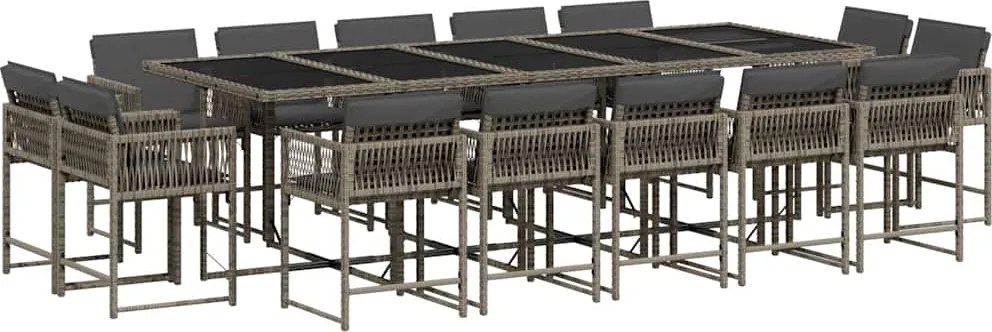 vidaXL Set mobilier de grădină cu perne, 15 piese, gri, poliratan