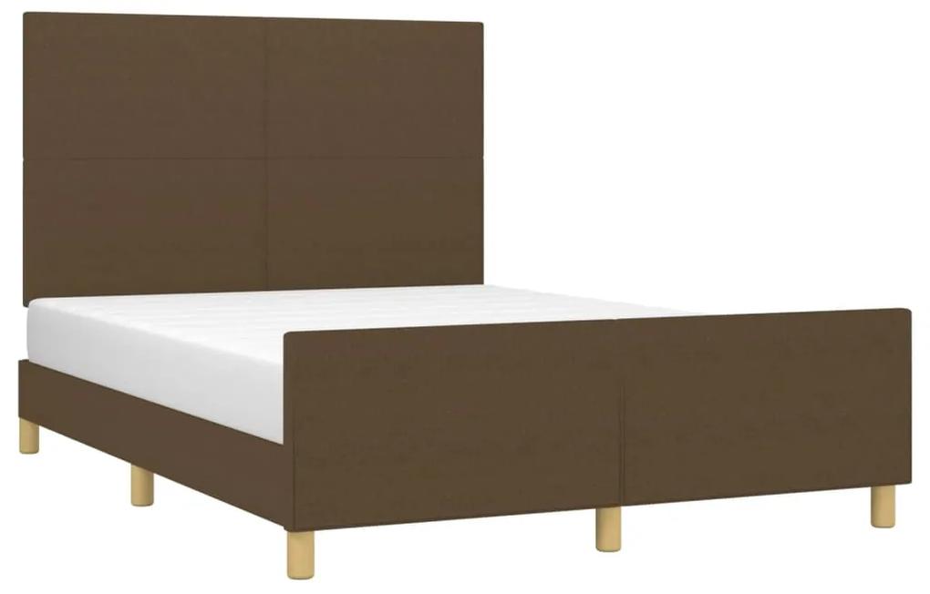 Cadru de pat cu tablie, maro inchis, 140x190 cm, textil Maro inchis, 140 x 190 cm, Design simplu