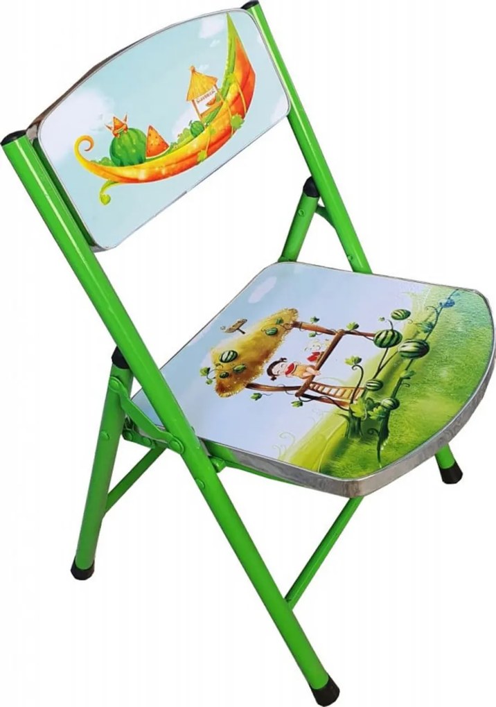 Masuta pliabila pentru copii din MDF Novokids™ Round folding table, Cu doua scaune pliabile, Diametru 60 cm, 2 niveluri de inaltime, Suprafata