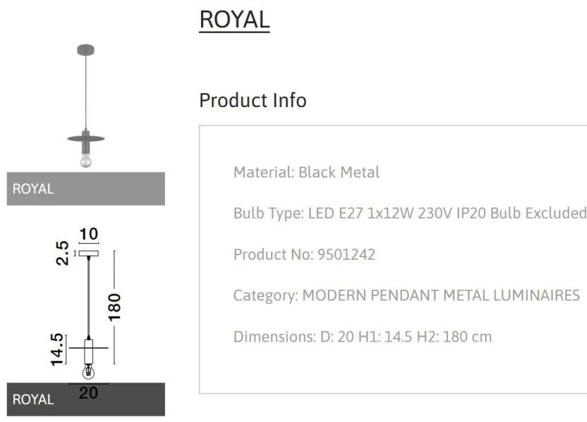 Lustra/Pendul design modern ROYAL negru