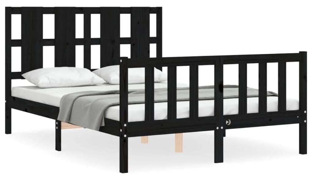 3192235 vidaXL Cadru de pat cu tăblie, negru, 140x200 cm, lemn masiv