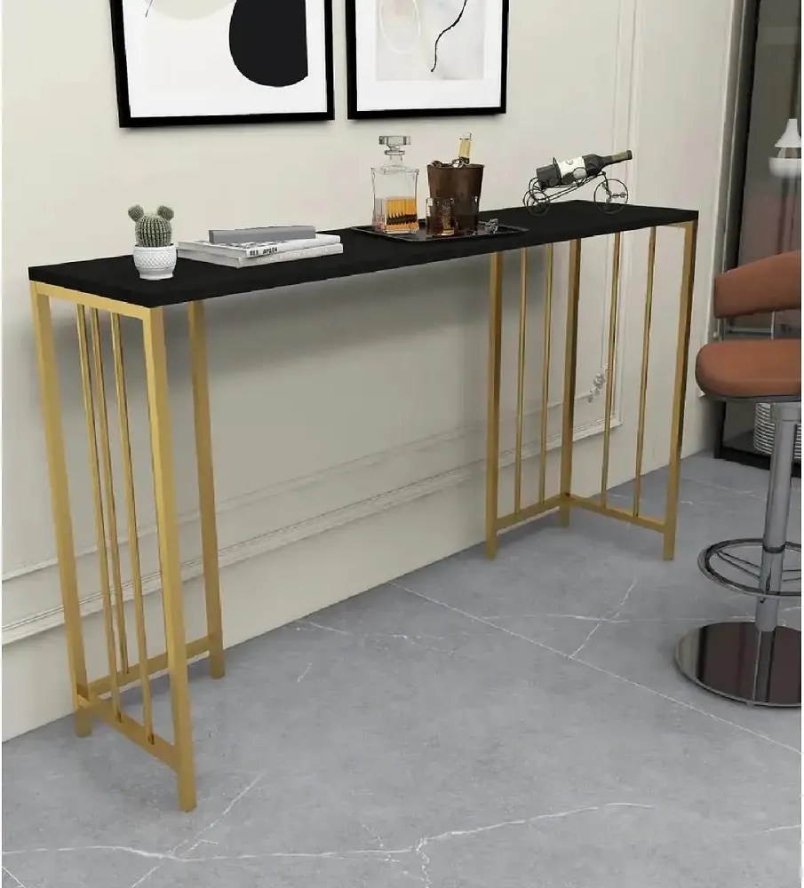 Masa Bucătărie Tip Bar, Auriu &amp; Negru, 150x35x90 cm