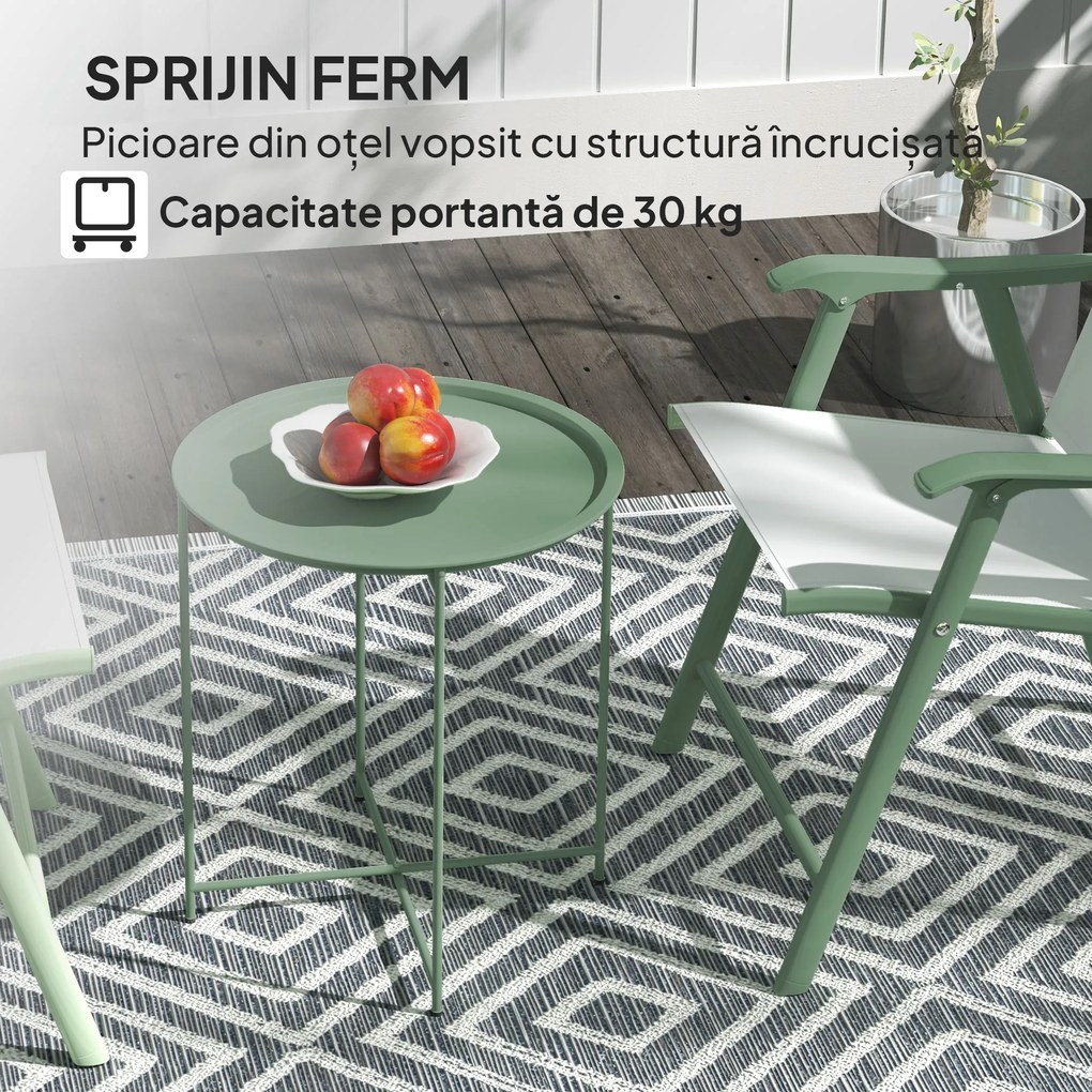 Outsunny Masă de grădină cu tavă detașabilă și picioare pliabile din oțel, Ø46x50 cm, verde | Aosom Romania