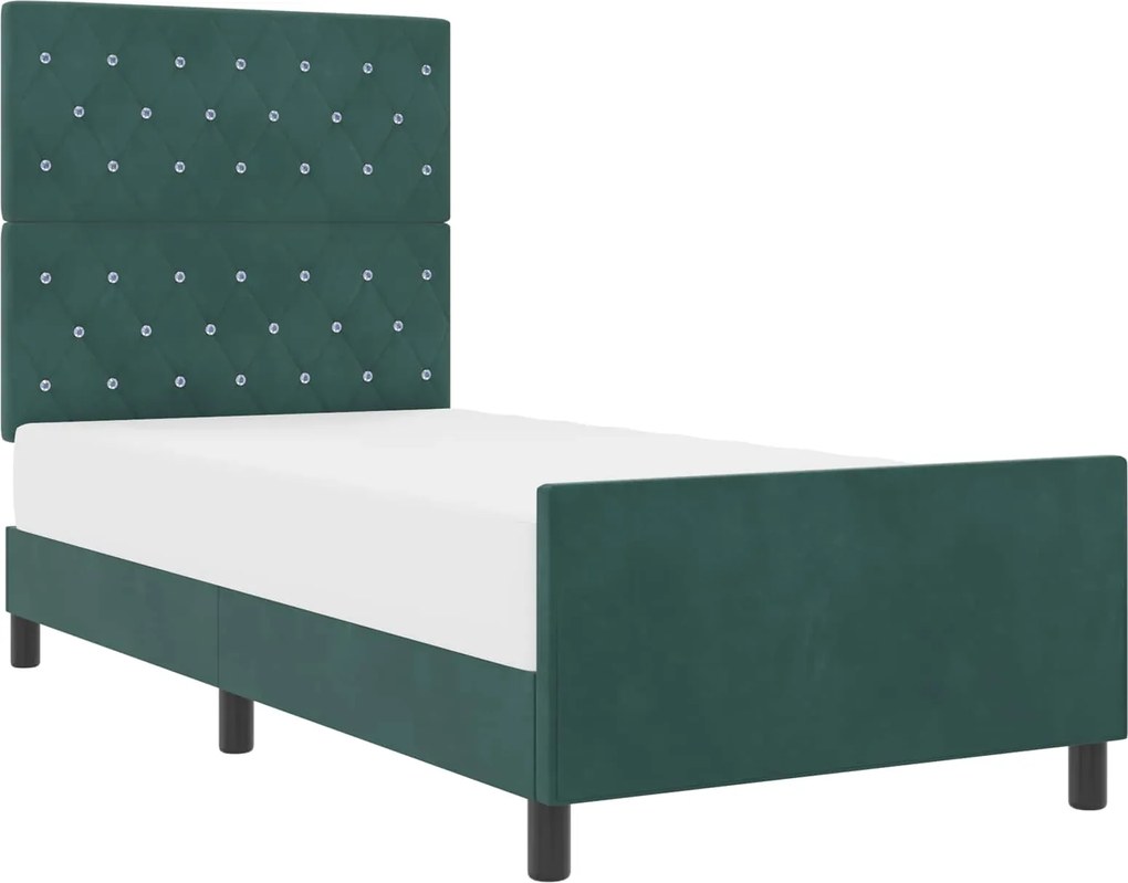 vidaXL Pat cu arcuri cu headboard Verde închis 100 x 200 cm Catifea