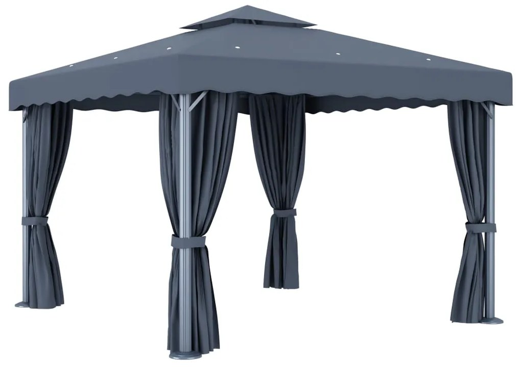 Pavilion cu perdele  siruri lumini LED, antracit, 3x3 m Antracit, 3 x 3 m