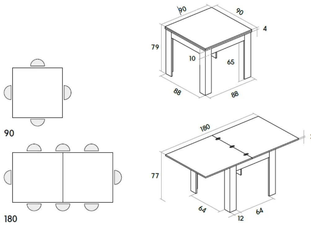 MASA LIZZY extensibila 90cm/90cm - GRI CIMENT