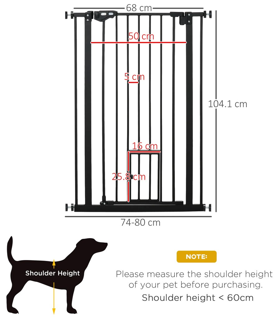 PawHut Poartă Reglabilă pentru Câini cu Ușă Mică și Montare prin Presiune, 74-80x104.1 cm, Negru | Aosom Romania