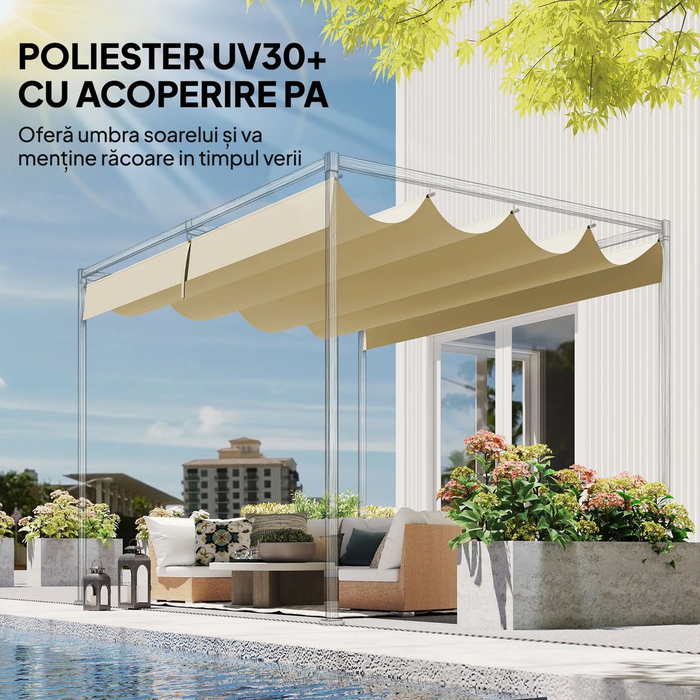 Outsunny Acoperiș pentru Pergolă cu 8 Orificii de Drenaj, Husă de Schimb din Poliester Respirabil, Exclusiv Material, 392x350 cm, UV30+, pentru Pergolă de Grădină 4x3m, Bej | Aosom Romania