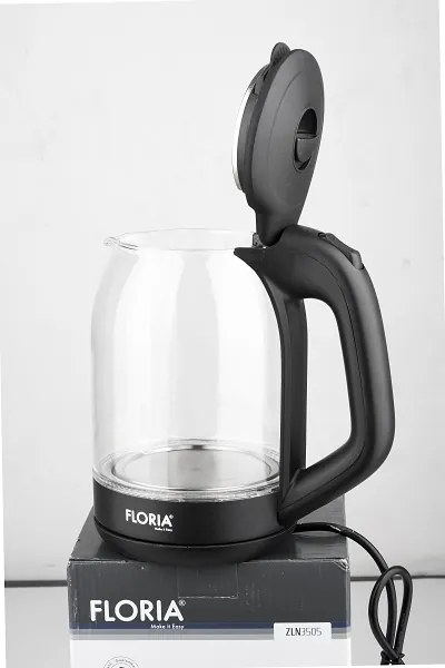 Cana fierbator din sticla FLORIA ZLN3505, Leduri iluminare apa, Putere 1500 W, Capacitate 1.8L