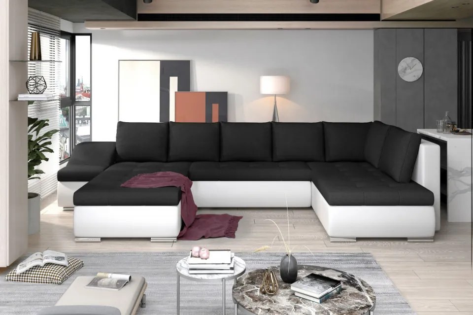 Canapea modulara, extensibila, cu spatiu pentru depozitare, 340x88x200 cm, Giovanni L02, Eltap (Culoare: Gri pepit / Alb)