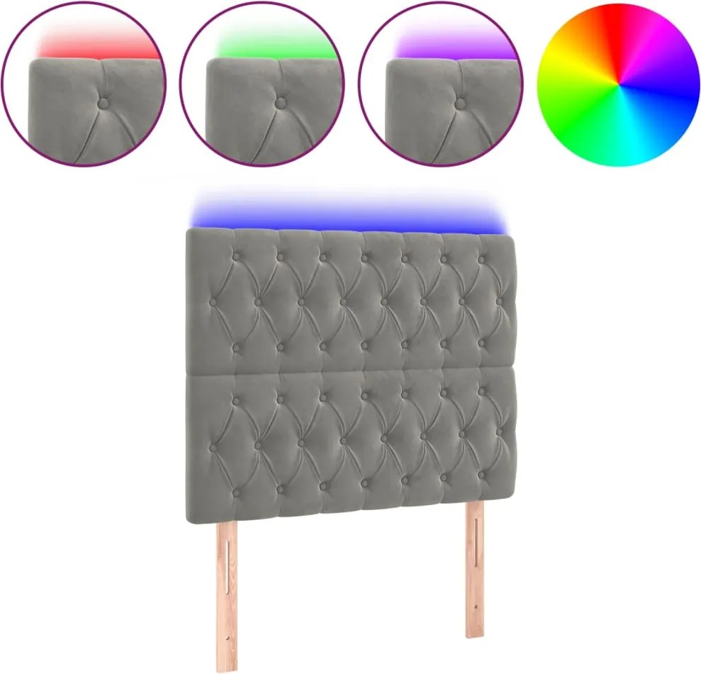 vidaXL Tăblie de pat cu LED, gri deschis, 90x7x118/128 cm, catifea