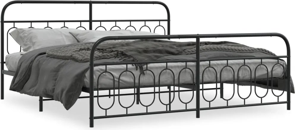 vidaXL Cadru pat metalic cu tăblii de cap/picioare, negru, 200x200 cm