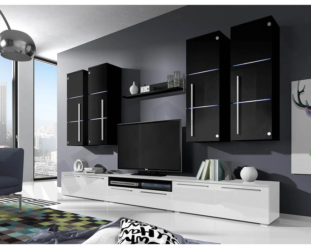 Mobilier living Bridget (Alb + Alb lucios) (Negru + Negru lucios ). Promo -17%. 1058185