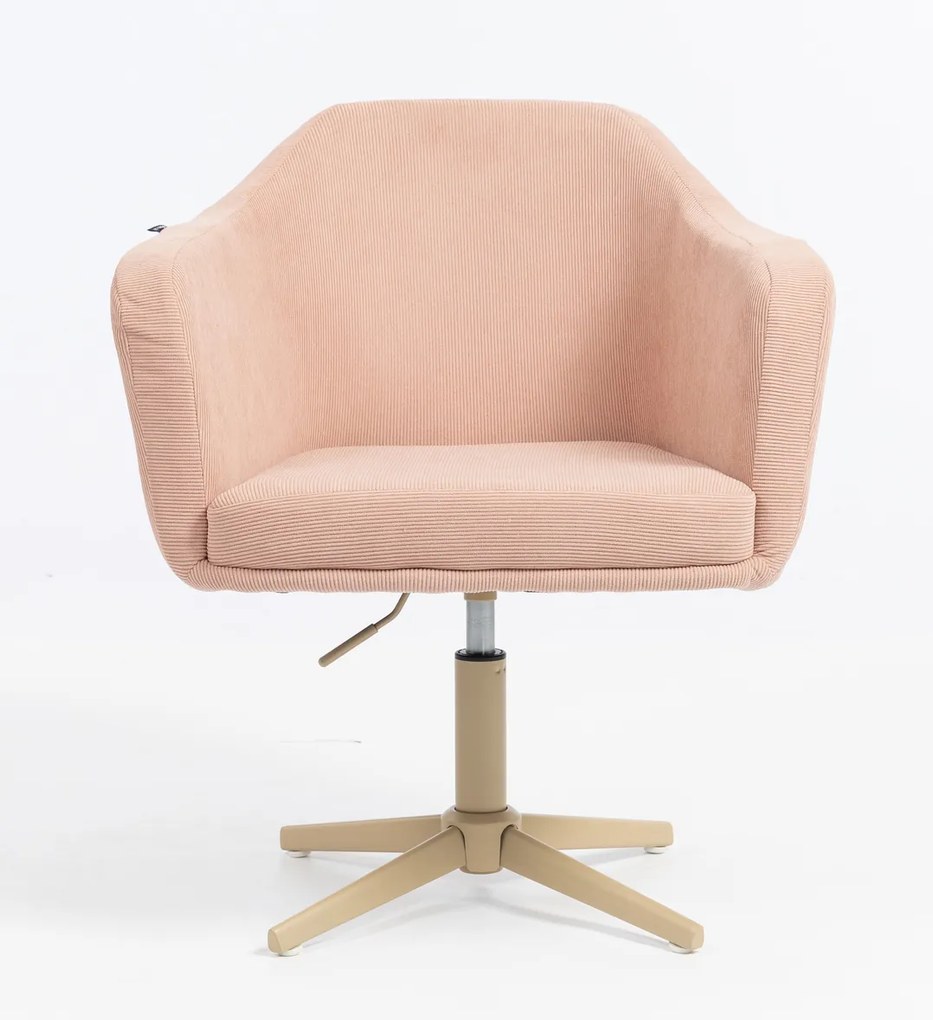 HR832CROSS Scaun Catifea Reiată Premium culoare Roz prăfuit Litchi cu Bază Crem