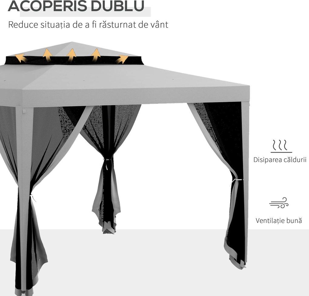 Outsunny Foisor de Gradina cu Plasa de Tantari, Foisor 3x3 m cu Acoperis Dublu si Cadru din Metal, Bej | Aosom Romania