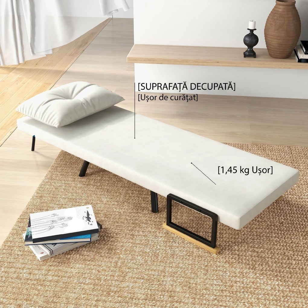 HOMCOM Canapele Extensibile Individuală Alb Crem 63x73x81 cm cu Pernă Extensibilă pe 5 Nivele | Aosom Romania