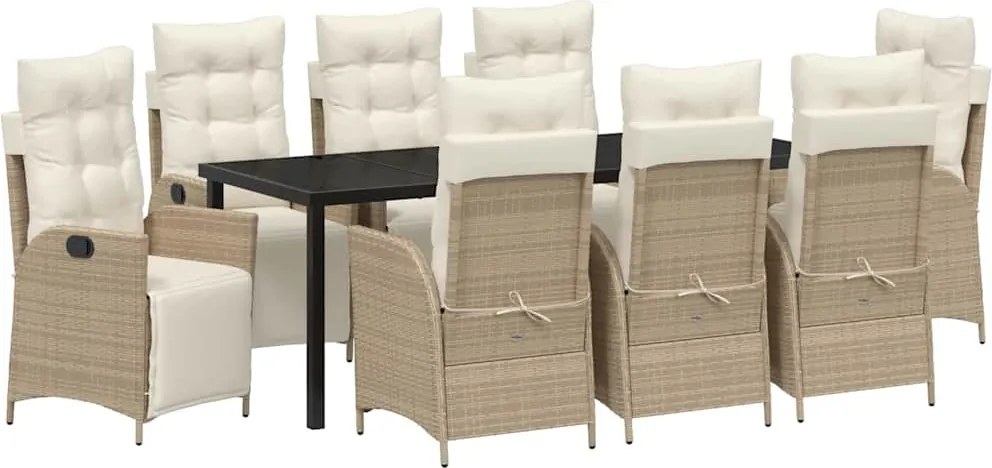 vidaXL Set de masă pentru grădină cu pernă 9 pcs Bej poliratan
