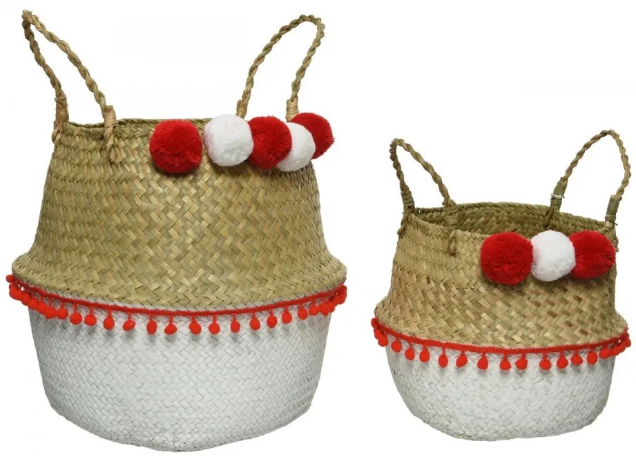 Set 2 cosuri Fringe, Decoris, iarba de mare, rosu/alb