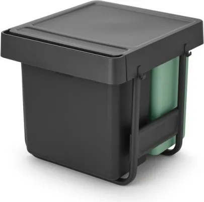 Cos colectare selectiva Brabantia Sort&Go 1008864, 2x10 L+20 L, Materiale ecologice, Economie de spatiu, Gri închis/Verde
