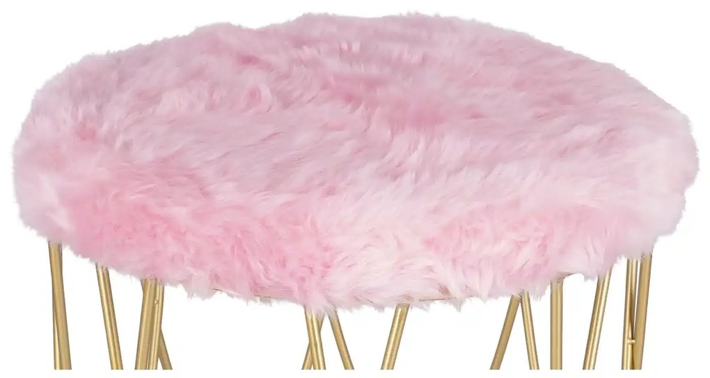 Taburet Pinky baza metalica aurie tapitat roz pudrat