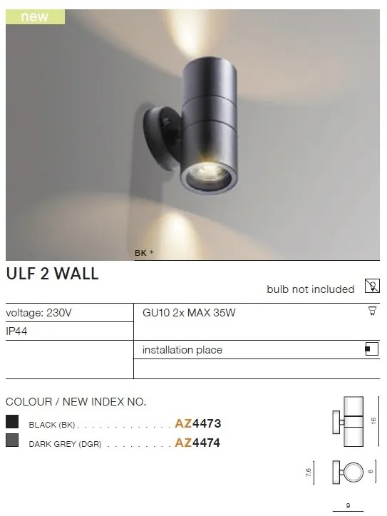 Aplica de exterior ambientala IP44 ULF 2 negru