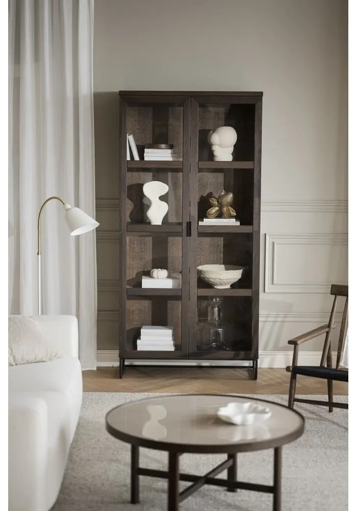 Vitrină maro din lemn masiv de stejar 95x195 cm Everett – Rowico