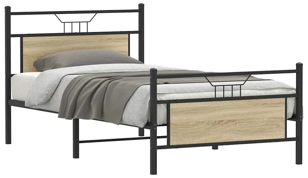 vidaXL Cadru de pat fără saltea Stejar Sonoma 107x203cm Lemn prelucrat