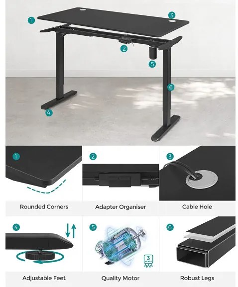 Birou Electric, Reglabil Pe Inaltime, Negru, 70 X 140 Cm