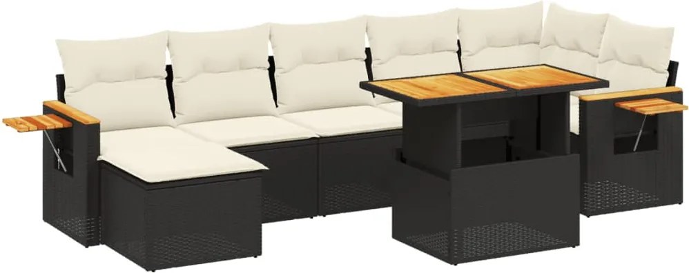 vidaXL Set mobilier de grădină cu perne, 8 piese, negru, poliratan