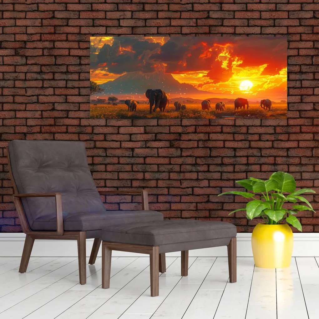 Tablou - Turmă de elefanți (120x50 cm)