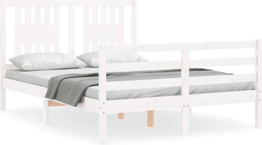 vidaXL Cadru de pat cu tăblie, alb, 120x200 cm, lemn masiv