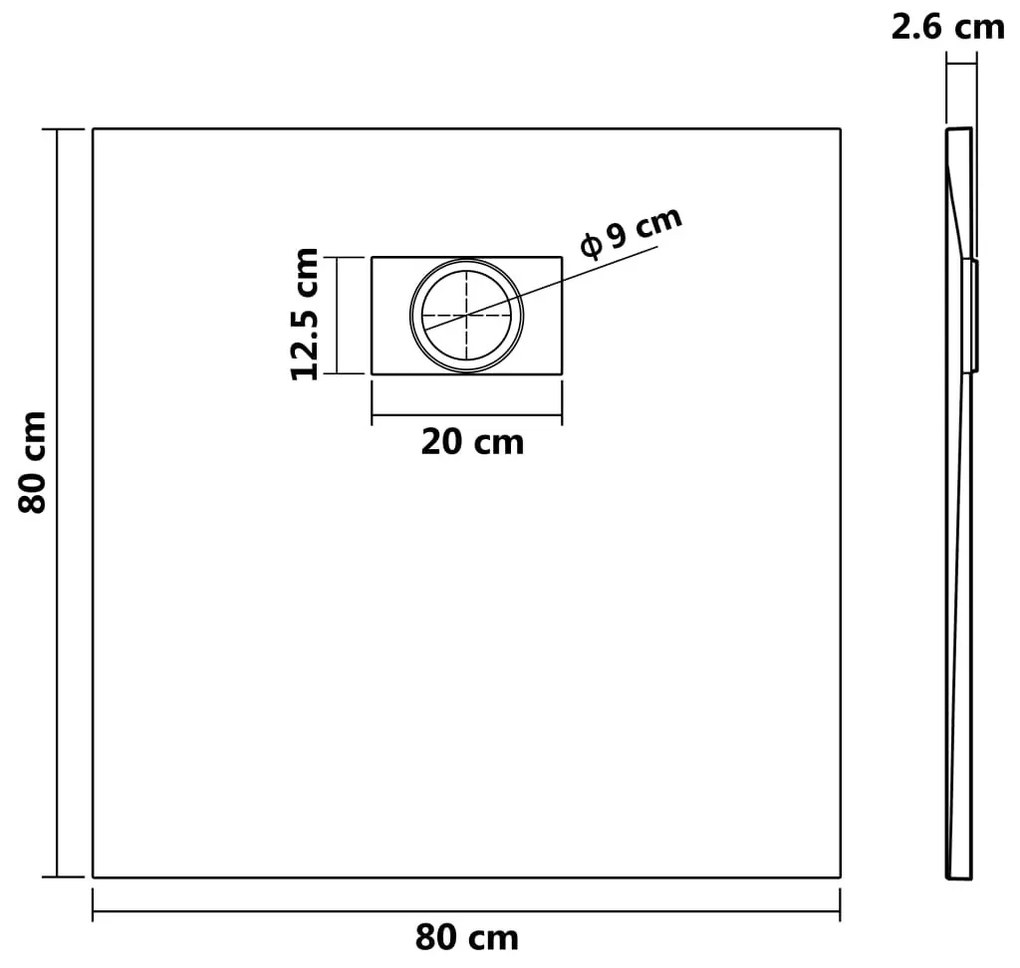 Cadita Baie Din Compozit , Smack , 80 X 80 Cm, Cu Sifon,Negru